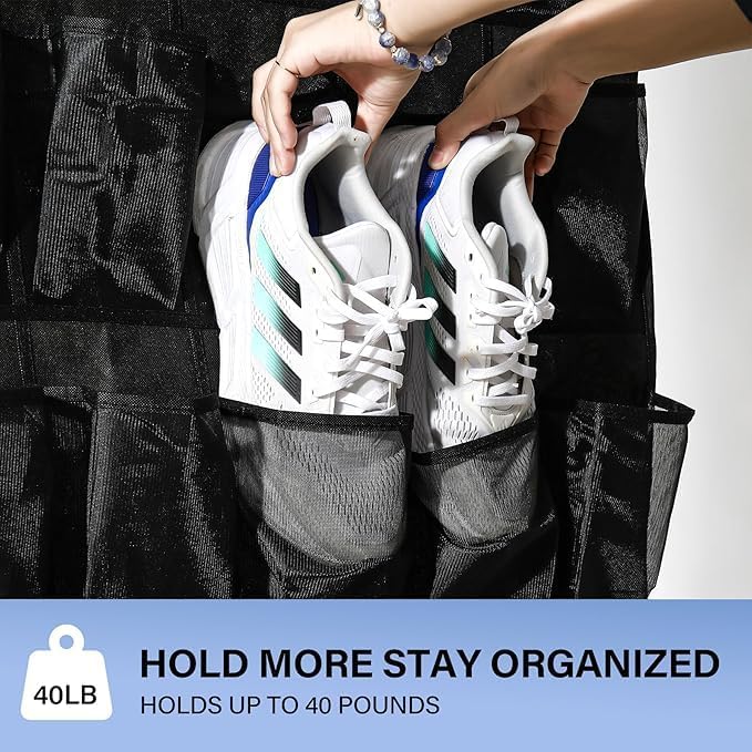 40 Mesh Pocket Over the Door Shoe Organizer,Hanging Shoe Rack for Closet Storage Holder for Dorm Room College Classroom Storag(Grey)