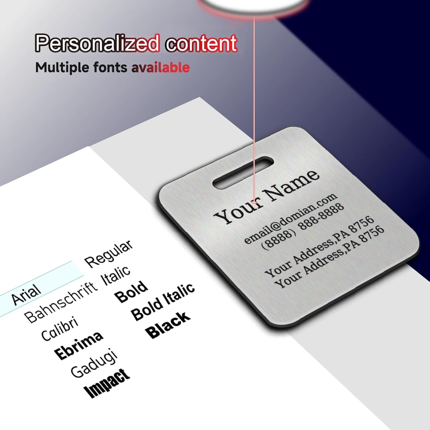 （2-Pack） Stainless Steel Custom Luggage Tags - Laser Engraved Personalized Travel Tags - Custom Name Identification Tags: for Suitcases, Backpacks, Bags and More (Blue)