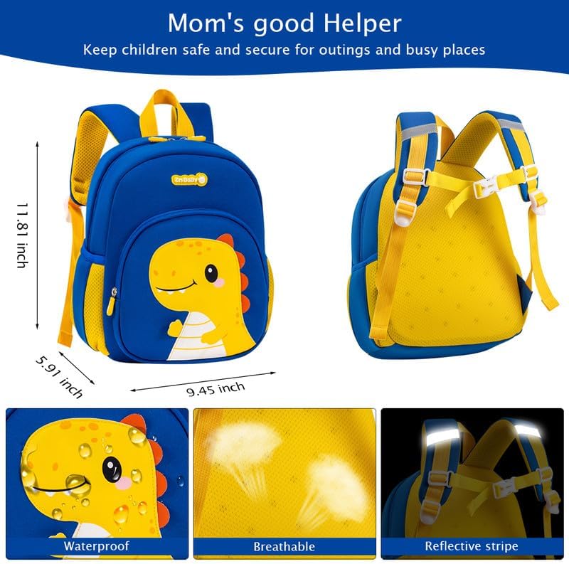 Padgene Toddler Harness Backpacks Safety Leash Kids Anti Lost Kindergarten Preschool Backpack Neoprene Lightweight Animal Schoolbag 3D Cartoon Dinasour Mini Travel Bag for Boys Girls Ages 3-5