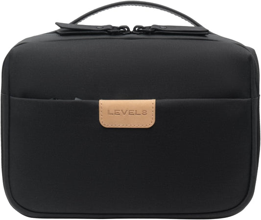LEVEL8 Travel Toiletry Bag for Men Women, Water Repellent Shaving Bag for Toiletries Accessories, Storage Bags with Divider and Handle, Small/Black