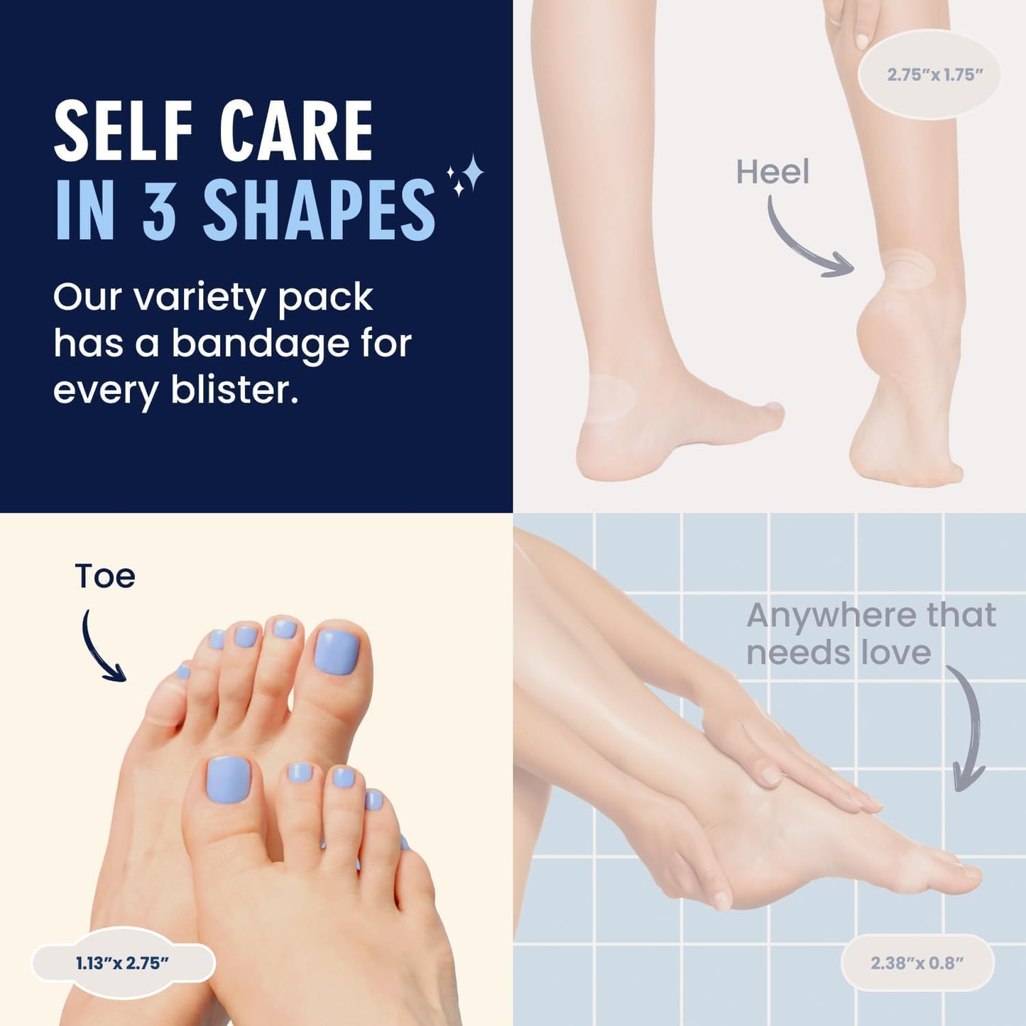 Dr. Frederick's Original Better Blister Bandages - 10 ct - Water-Resistant - 40% More Cushioning - Hydrocolloid Pads for Foot & Toe Protection & Recovery - Blister Relief Pads - Toe Pack