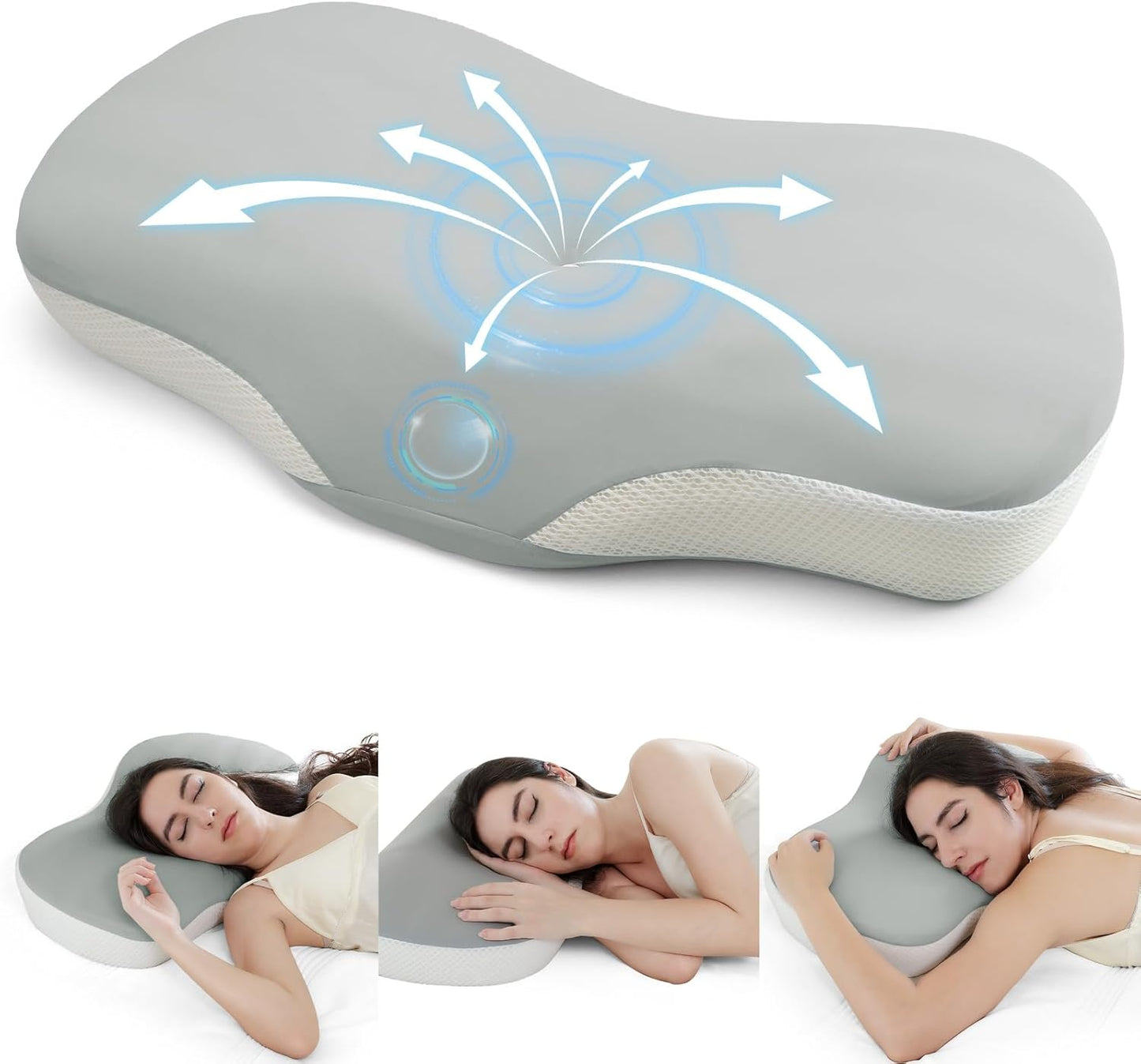 Cervical Neck Pillow - Ergonomic Memory Foam Pillow for Side, Back & Stomach Sleepers, Orthopedic Contour Pillow with Dual Height & Breathable Pillowcase(Grey)