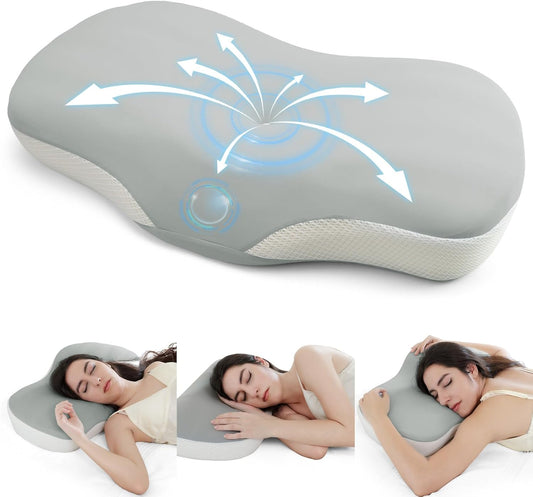 Cervical Neck Pillow - Ergonomic Memory Foam Pillow for Side, Back & Stomach Sleepers, Orthopedic Contour Pillow with Dual Height & Breathable Pillowcase(Grey)