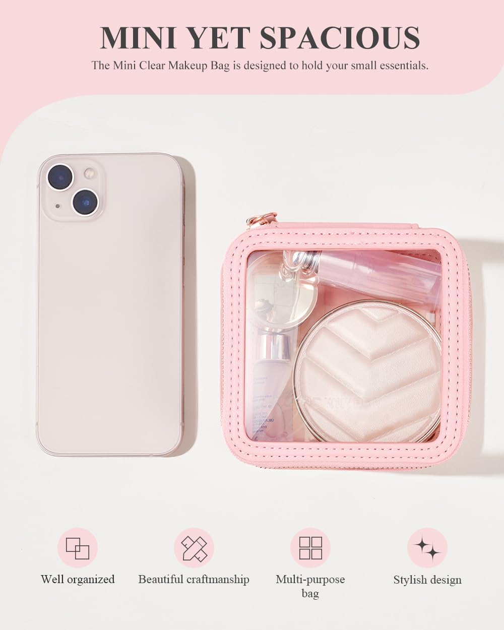 ROWNYEON Clear Makeup Case Toiletry Bag Multipurpose Travel Makeup Train Case Portable Cosmetic Organizer Transparent Storage Bag