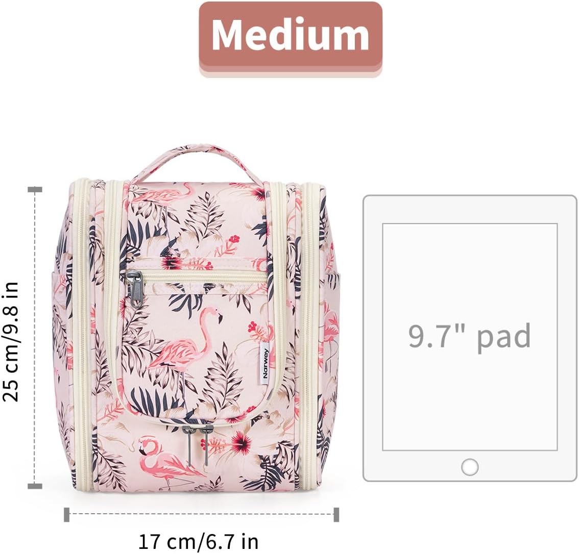 Narwey Small Hanging Toiletry Bag Women Travel Makeup Bag Organizer Toiletries Bag for Travel Size Essentials Accessories Cosmetics(Medium, Beige Bird)