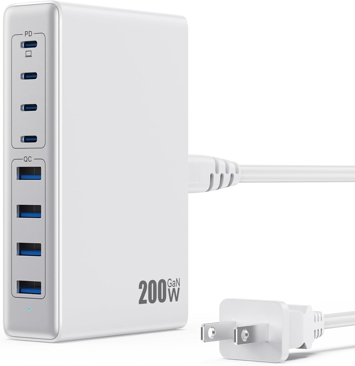 200W USB C Charger Block,GaN IV Charging Station 8 Ports,QC4.0 Fast Charging Station Hub+PD 65W USB C Laptop Charger Adapter Compatible with MacBook Air/Pro,DELL,iPhone 16/15,iPad,Steam Deck-White