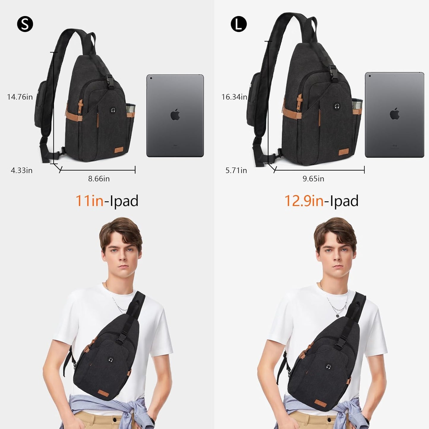 Sling Bag for Men, Crossbody Bag Men Anti Theft Crossbody Bag with Tunnel Lock Zipper Canvas Sling Backpack Travel
