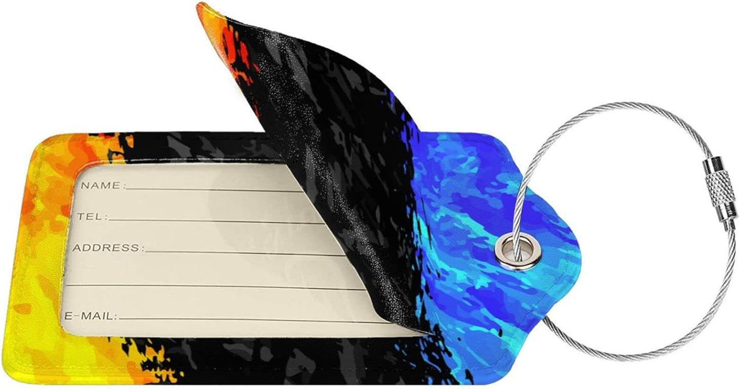 Blue Black Yellow Abstract Bag Tags for Luggage, Colorful Airport Suitcase Baggage Label Tags, Business ID Card Holders Gifts for Adults Kids Crew