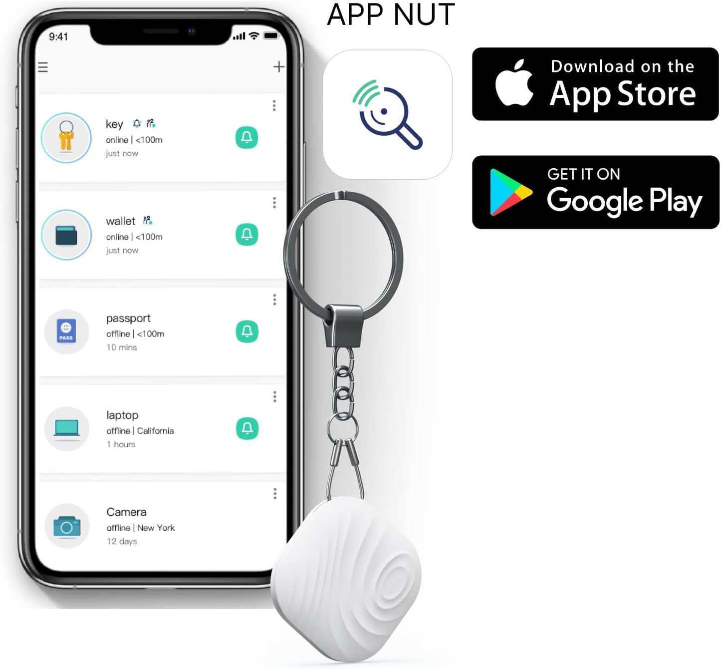 Key Finder, Bluetooth Tracker Item Locator with Key Chain for Keys Pet Wallets or Backpacks and Tablets, Batteries Include (White, 1 Pack)