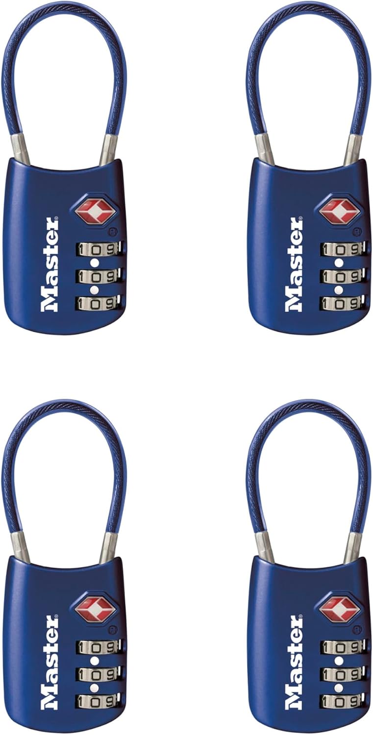 Master Lock Blue Set Your Own Combination TSA Approved Luggage Lock, Travel Zipper Padlock is Perfect for Suitcases, Bags, or Backpacks, 4 Pack, 4688BLUEC4