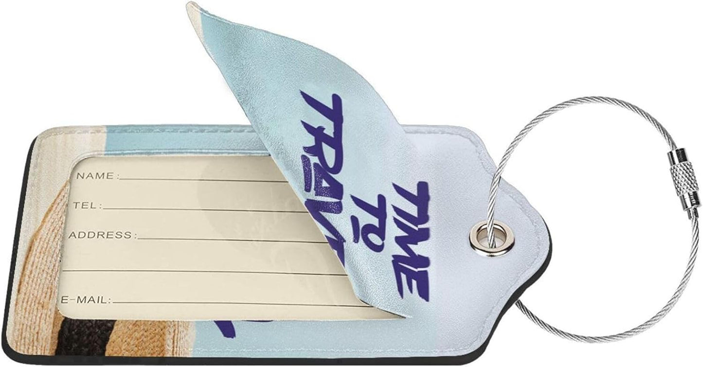 2 Pcs Time to Travel Luggage Tag for Suitcase, Steel Loop with Privacy Cover ID Label, Summer Beach Vacation Holiday Birthday Gift Men Women