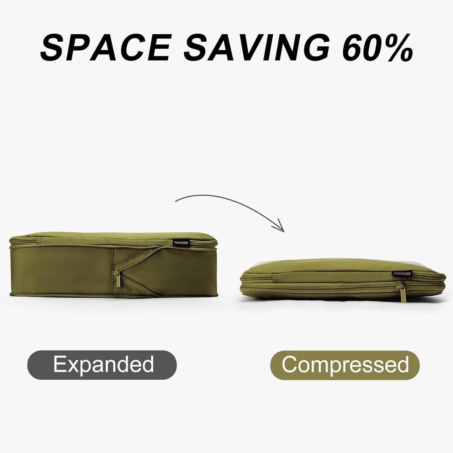 4 Set Compression Packing Cubes for Travel, Suitcases and Backpack Space Saving Organizers (Army Green)