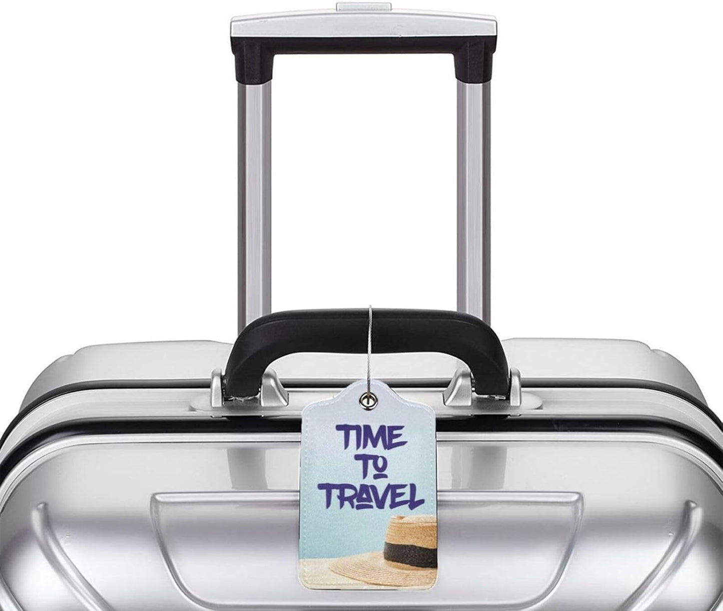 2 Pcs Time to Travel Luggage Tag for Suitcase, Steel Loop with Privacy Cover ID Label, Summer Beach Vacation Holiday Birthday Gift Men Women