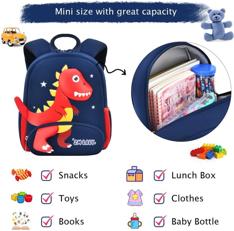 Padgene Toddler Backpacks Kids Preschool Backpack Waterproof Neoprene Animal Schoolbag Lunch backpack 3D Cartoon Mini Travel Bag for Boys Girls Ages 3-5