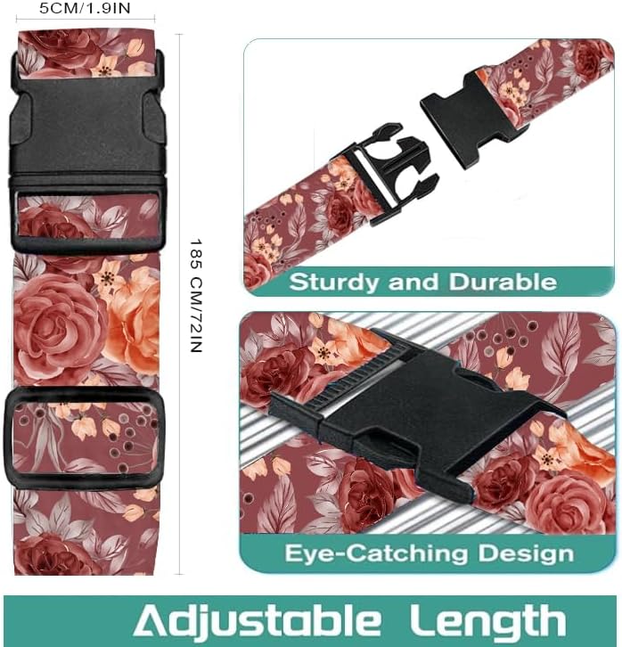 Luggage Straps for Suitcases Travel Belt Accessories, Cute Suitcase Strap, Adjustable Luggage Belt Strap, Heavy Duty with Quick-Release Buckle Luggage Strap Luxury Red Flowers