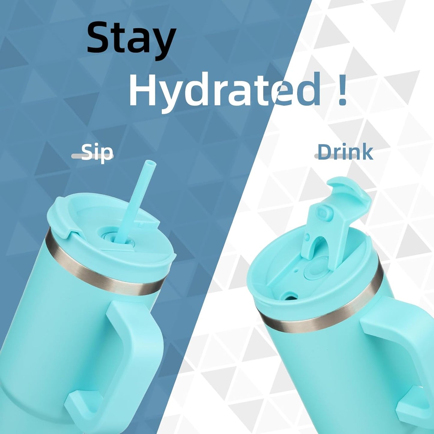 30 oz Tumbler with Handle and 2 Straws,2 in 1 Lid Insulated Water Bottle Stainless Steel Travel Coffee Mug,Turquoise