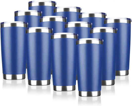 20oz Tumbler Stainless Steel Vacuum Insulated Mug with Lid, Double Wall Travel Mug, Durable Powder Coated Coffee Cup, Suitable for Ice Drinks and Hot Beverage (New Blue 12 pack)