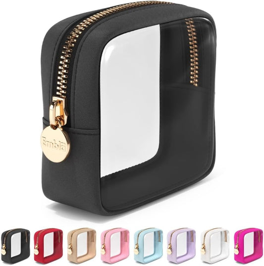 Clear Makeup Bag Zipper Pouch, Transparent Cosmetic Case Organizer, TSA Approved Travel Toiletry Case, Travel Accessories Essentials Makeup Tote for Women, Mini Cute Make up Bag for Purse - Black