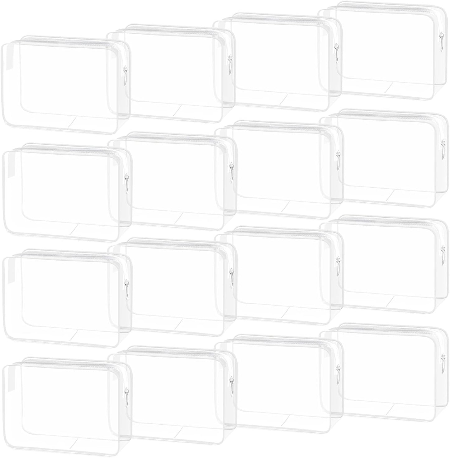 16 Pack Waterproof Cosmetic Bag TSA Approved Toiletry Bag, Portable Travel Pouch with Zipper, Vinyl Plastic Organizer Storage for Men and Women (White-L)