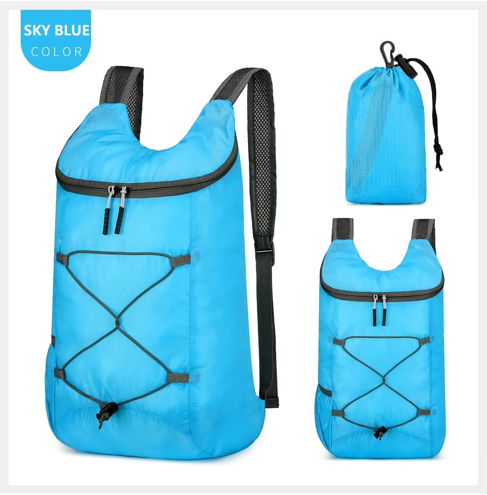 16L Hiking Daypack Lightweight Foldable Travel Backpack Water Repellent Camping Outdoor Packable Easy Carry-on Bag (Blue)