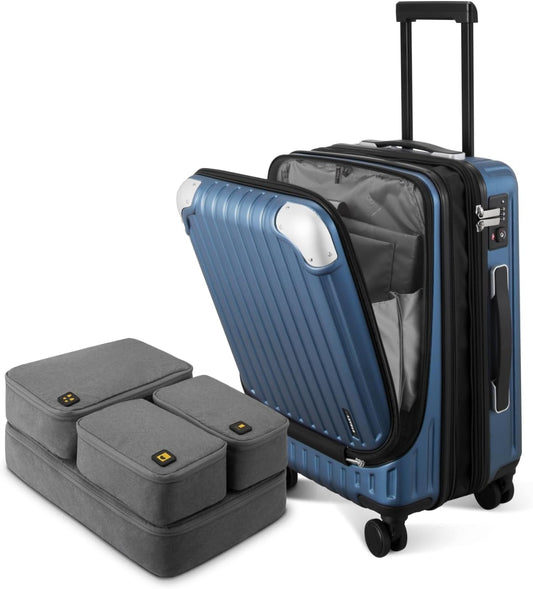 LEVEL8 Grace Carry On Luggage Airline Approved, 20 Inch Expandable Hardside Carry On Suitcase With Wheels, Abs+Pc Small Luggage with Tsa Lock, Blue, 20-Inch