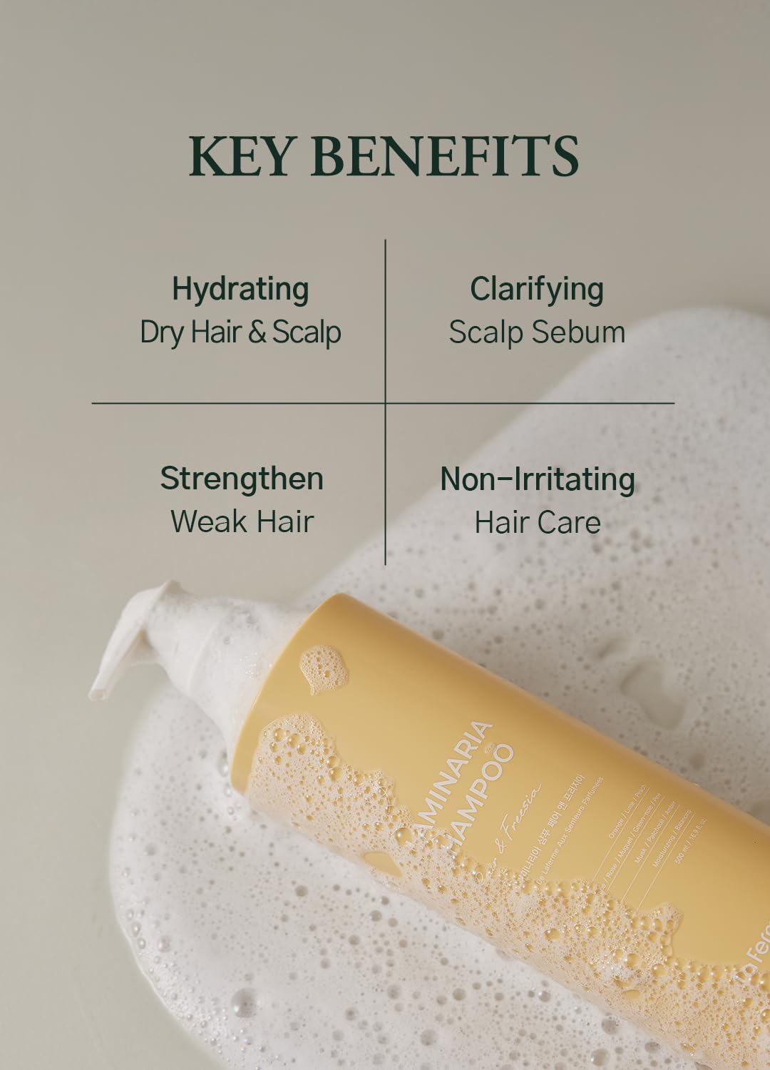 laferme Laminaria Shampoo with Organic Ingredient, Korean Clarifying Shampoo, Hydrating for Dry Hair, Strengthening for Weak Hair, Sulfate & Paraben-Free, for Women & Men,16.9 FL. OZ, Pear & Freesia