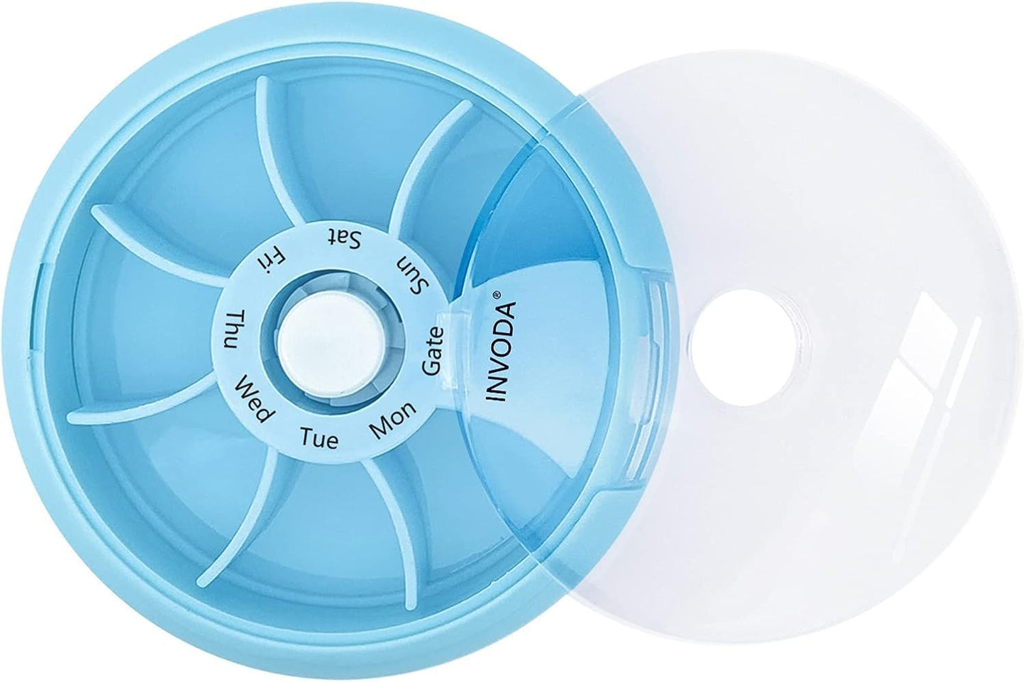 12PCS INVODA Weekly Pill Organizer 7 Compartment Rotating Pill Box for Daily Medication & Vitamins - Portable Travel Pill Case Fish Oil Supplements Vitamins Organizer