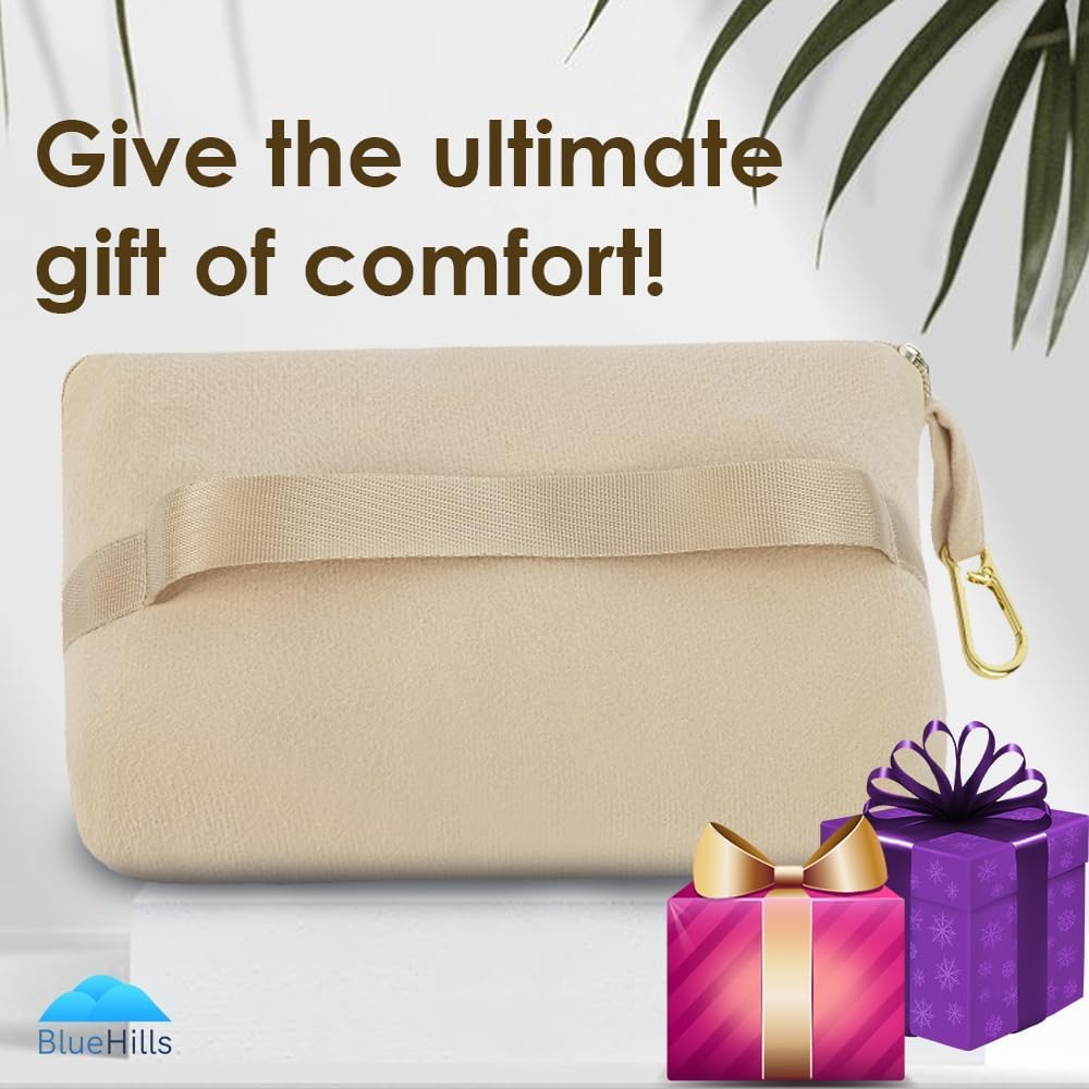 BlueHills Travel Blanket Pillow Compact Lightweight Pocket Size Airplane Traveling Essential Flight Trip Throw in Bag Portable Case Plane Accessory Beige L06