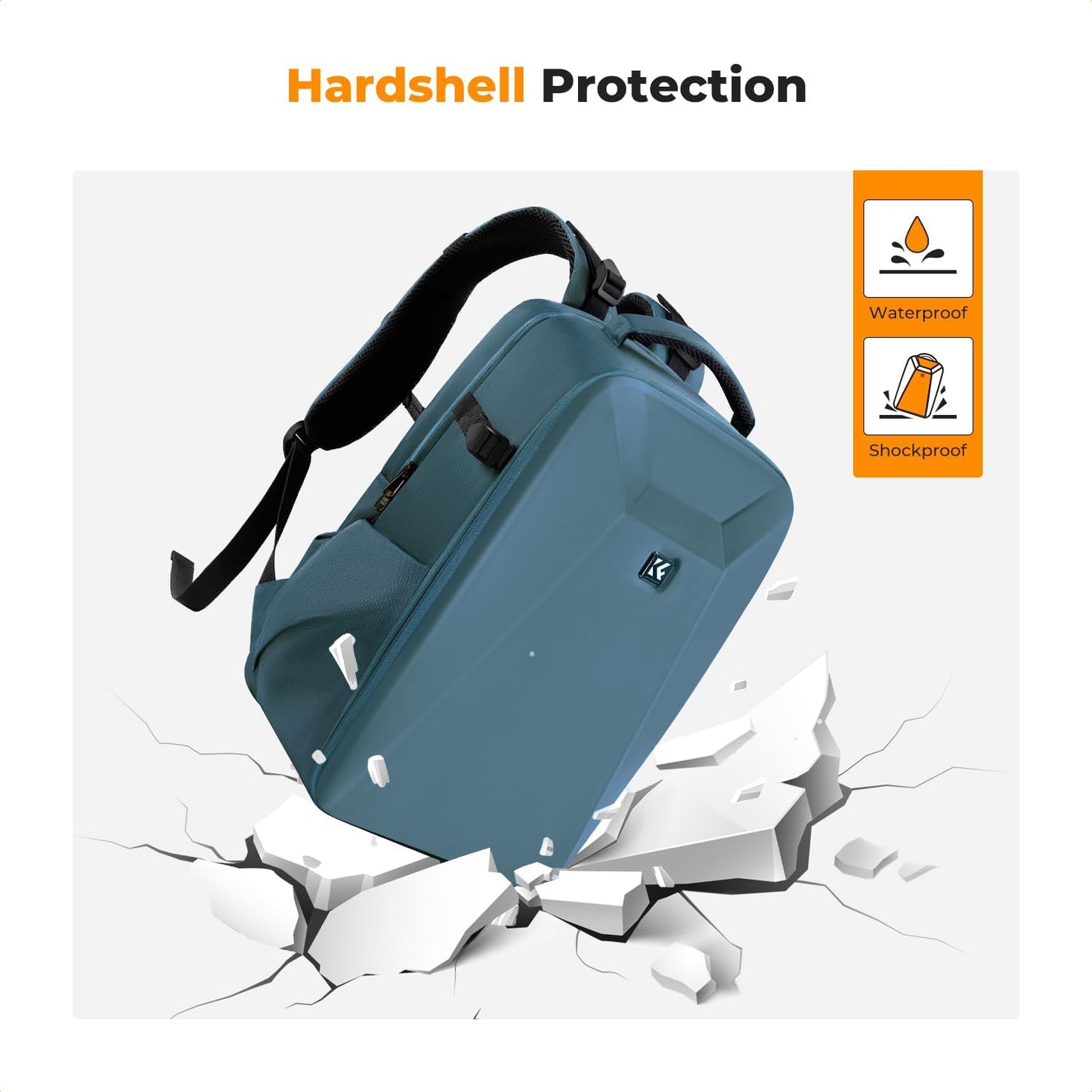 K&F Concept Camera Backpack,Hardshell Photography DSLR Camera Bag with 15-15.6 Inch Laptop Compartment Waterproof Hard Shell Camera Case Compatible with Canon/Nikon/Sony/DJI Mavic Drone