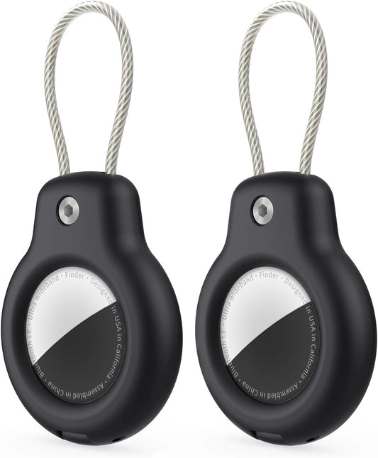 for AirTag Holder Case with Keychain, Air Tags-2 Pack for Apple Air Tag Holder with Wire Cable Lock Key Ring Chain Air Tagholder Accessories for GPS Item Tracker Kids,Keys,Luggage