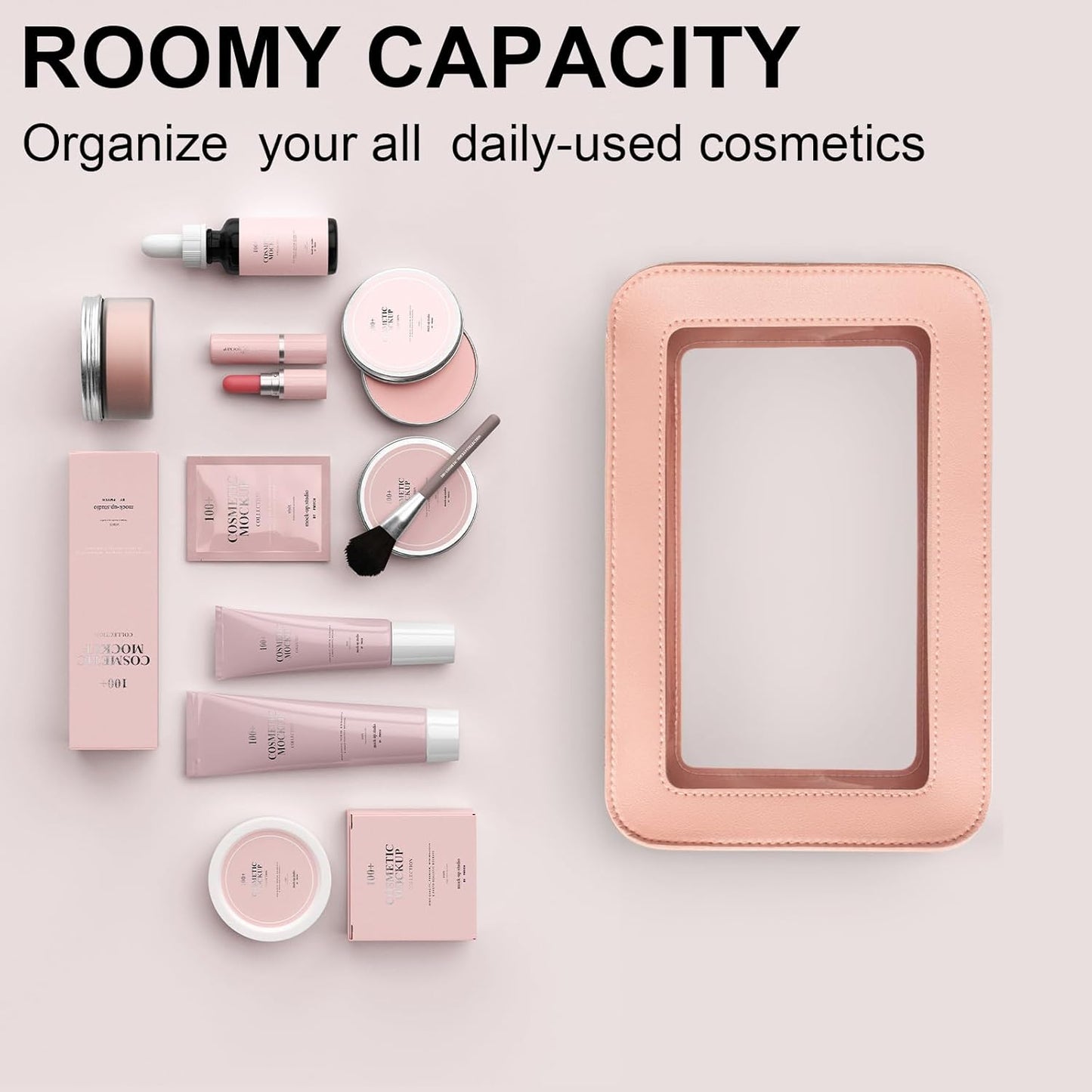 LETGO Clear Makeup Bag, TSA Approved Toiletry Organizer With Zipper, Fit Carry-on Travel Essentials, Cosmetic Bag for Women Men (O-Pink)