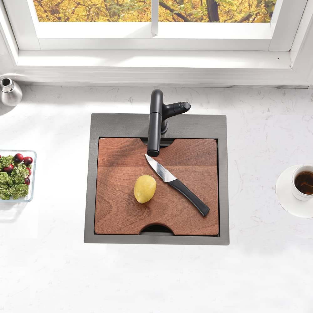 15 Inch Black Bar Sink Drop In Workstation-Bokaiya 15x15 Drop In Bar Sink Small Kitchen Outdoor Rv Sink 16 Gauge Black Stainless Steel Single Bowl Kitchen Sinks with Cutting Board