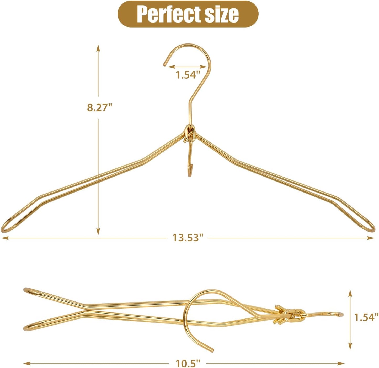 VWV 10P Gold Hanger, 15.35 Inch Fashion Metal Folding Clothes Hanger, Lightweight and Sturdy Folding Clothes Hanger Perfect for Hotels, Traveling, Camping, etc.