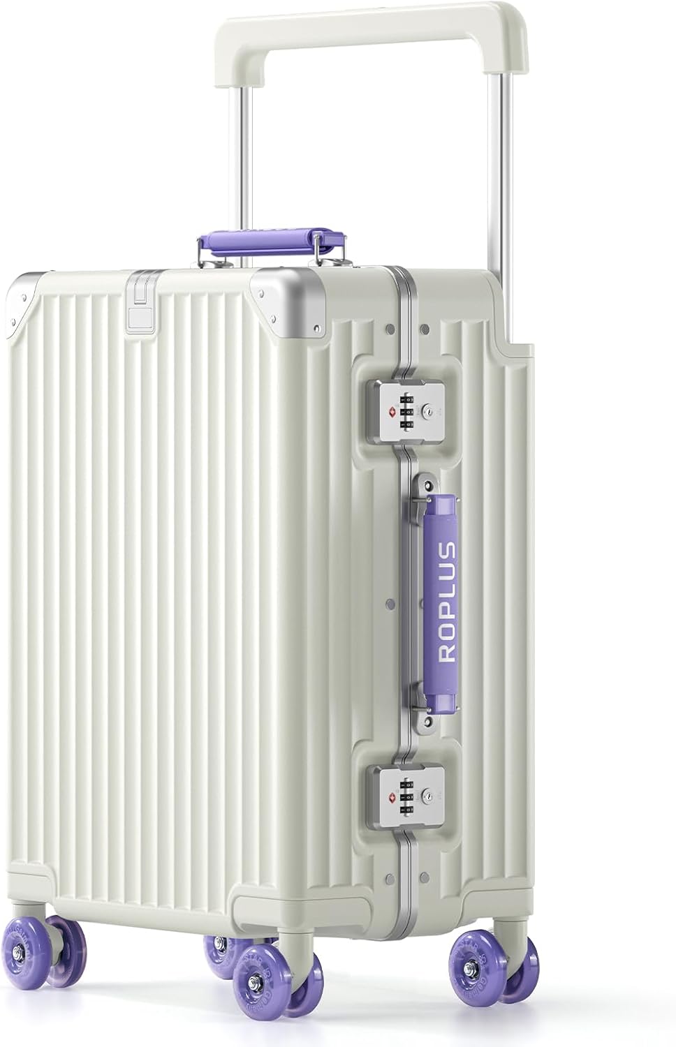 Aluminium Frame Carry on Luggage with Smooth Jelly Wheels, Hardside Zipperless Rolling Suitcase with TSA Lock (WhitePurple, 21-Inch)