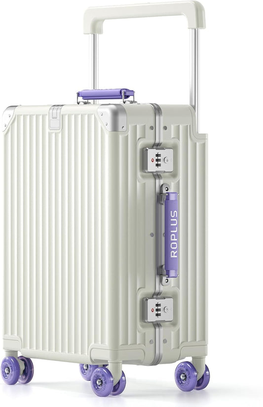 Aluminium Frame Carry on Luggage with Smooth Jelly Wheels, Hardside Zipperless Rolling Suitcase with TSA Lock (WhitePurple, 21-Inch)