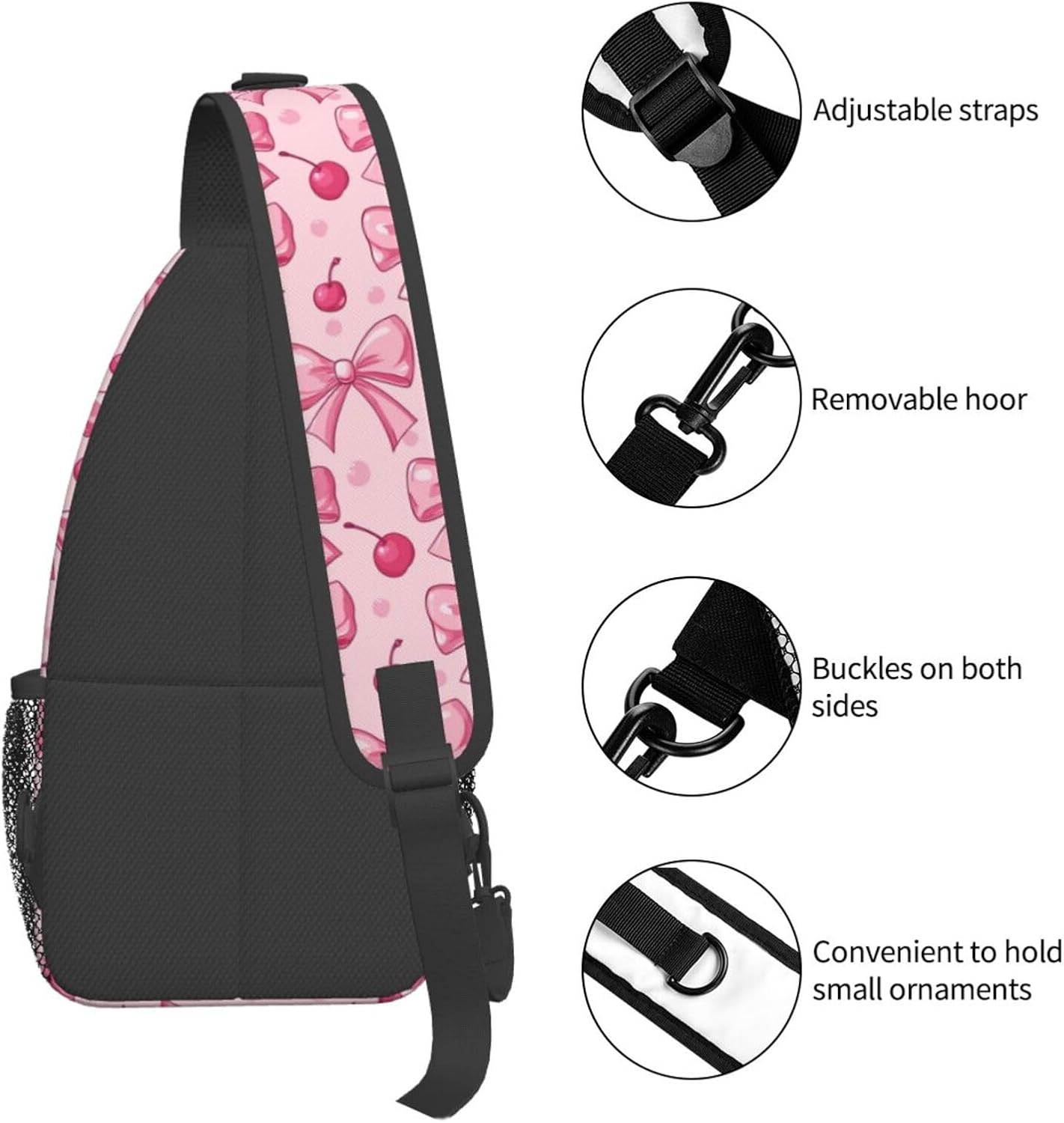 SUPLUCHOM Sling Bag Pink Bows Cherry Hiking Daypack Crossbody Shoulder Backpack Travel Chest Pack for Men Women
