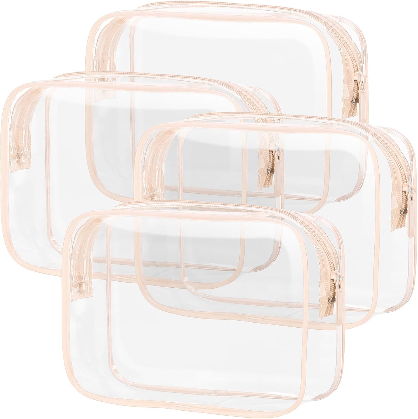 PACKISM TSA Approved Toiletry Bag - 4 Pack Upgrade Color-Edged Clear Makeup Bag, Clear Toiletry Bag For Traveling Fits Various Storage Needs, Pink