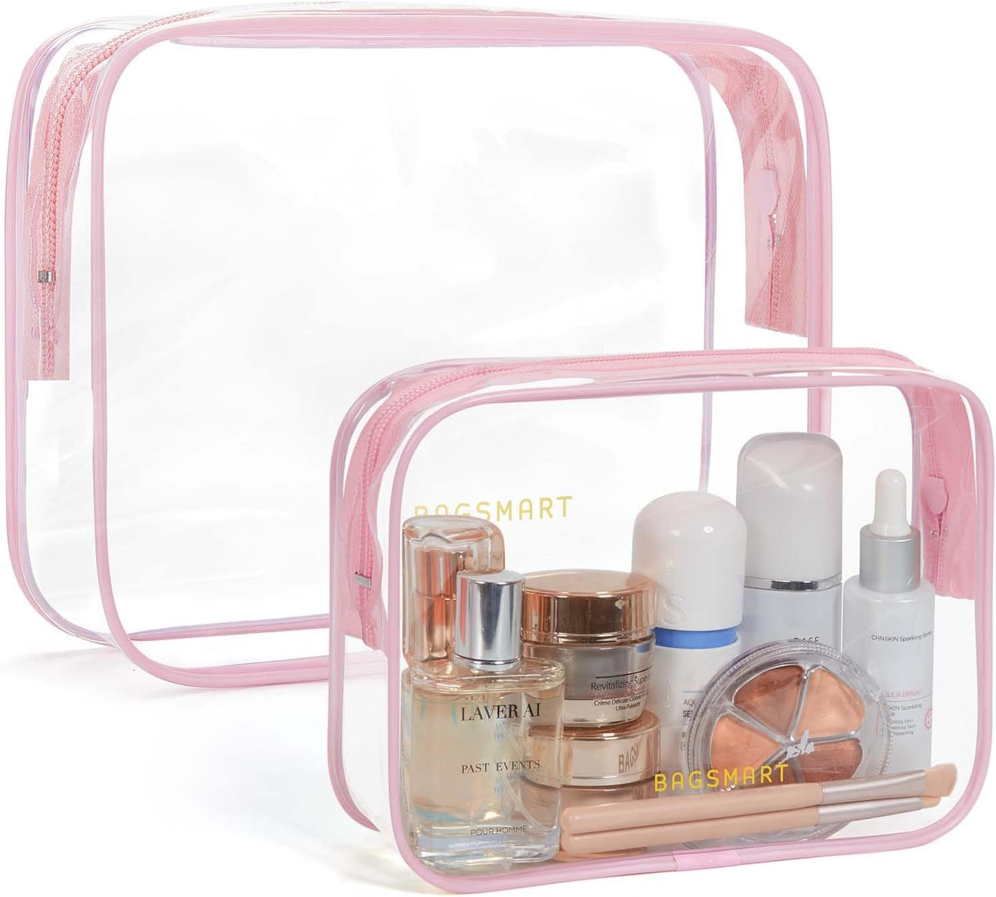 BAGSMART Clear Toiletry Bag, TSA Approved Travel Toiletry Bag Carry On Travel Accessories Bag Airport Airline Quart Size Bags water-resistant Makeup Bag for Women