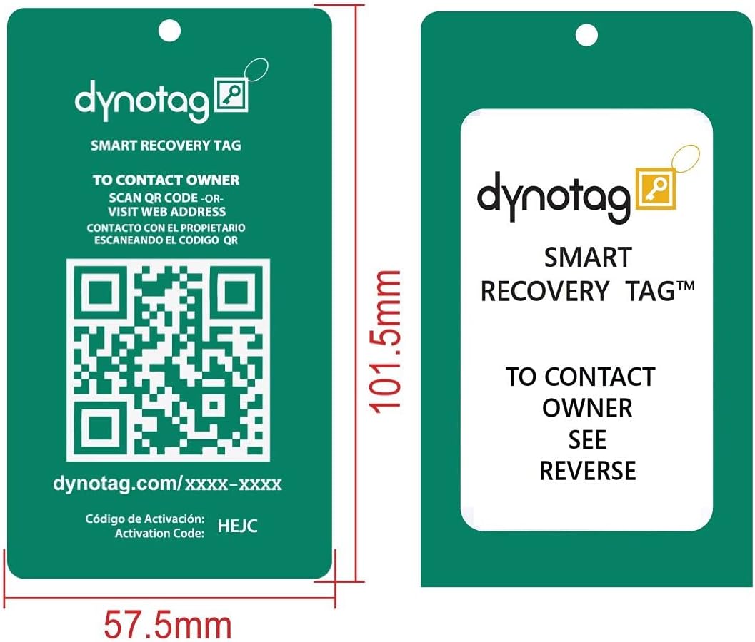 Dynotag® Web Enabled Smart Aluminum Convertible Luggage ID Tag + Braided Steel Loop, with DynoIQ™ & Lifetime Recovery Service (Emerald Green)