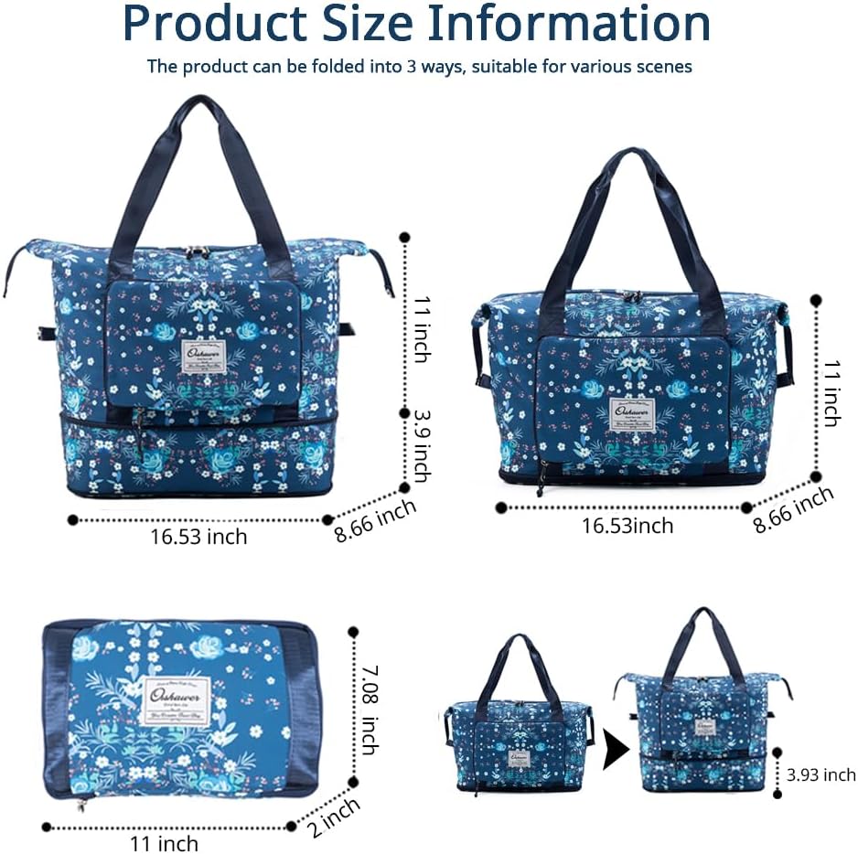 Large Capacity Foldable Travel Bag Expandable Portable Carry on Bag Dry&Wet Separation Sports Duffel Bags