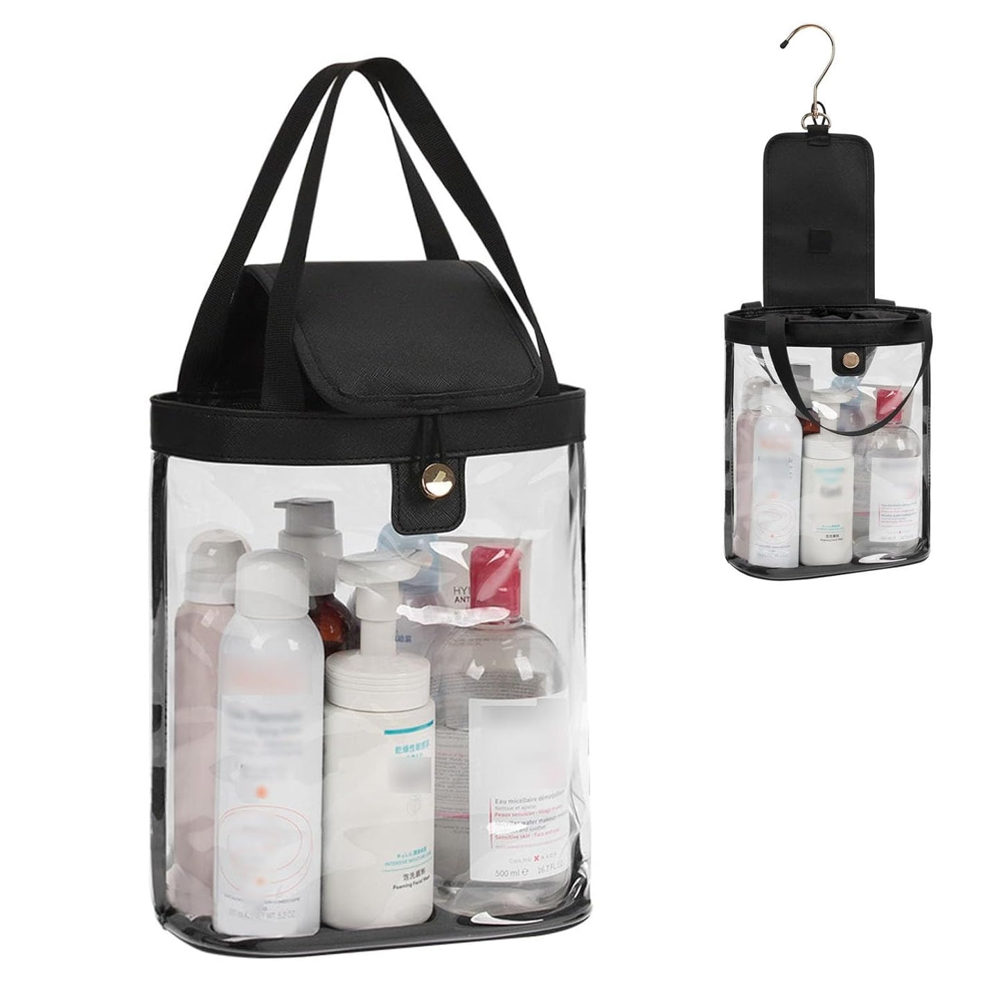 Travel Toiletry Bag, Hanging Clear Toiletry Bag for Women Men, Waterproof Travel Bag for Toiletries, Clear Makeup Bag Portable Shower Bag With Hanging Hook for Bathroom, Gym, Camping