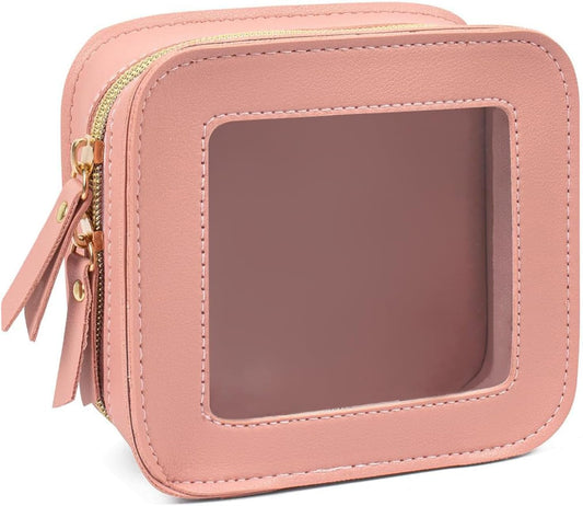 Small Clear Makup Bag, Clear Cosmetic Bags with Zipper Waterproof Small Travel Cosmetic Case Cute Make Up Pouch Mini Car Essentials for Women Travel Car Organizer (Mini Pink)