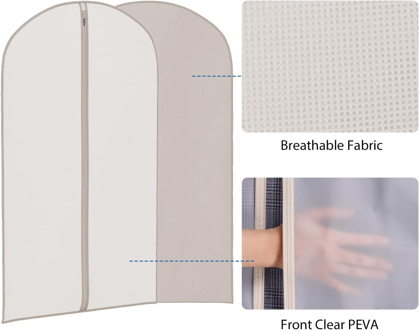 Zilink Suit Bags for Closet Storage and Travel 43" Hanging Storage Bags for Clothes Garment Bags for Storage, T-Shirt, Suits, Coats, Jackets - Beige, 8 Pack