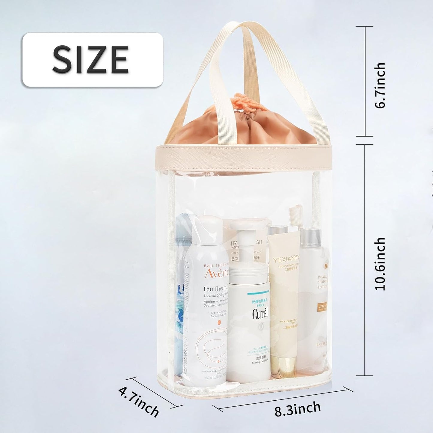 Travel Toiletry Bag, Clear Makeup Bag for Women, TSA Approved Toiletry Bag, Waterproof Clear Bag Cosmetic Pouch, Transparent Makeup Organizer, Carry on Airport Airline Compliant, Beige