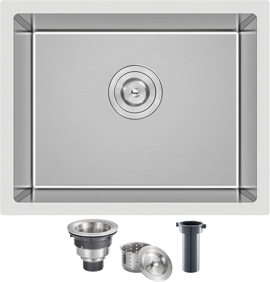 22 Inch Kitchen Bar Sink Undermount, 304 Stainless Steel Handmade Single Bowl Undermount Kitchen Sink (Brushed) 22x18x9 inch