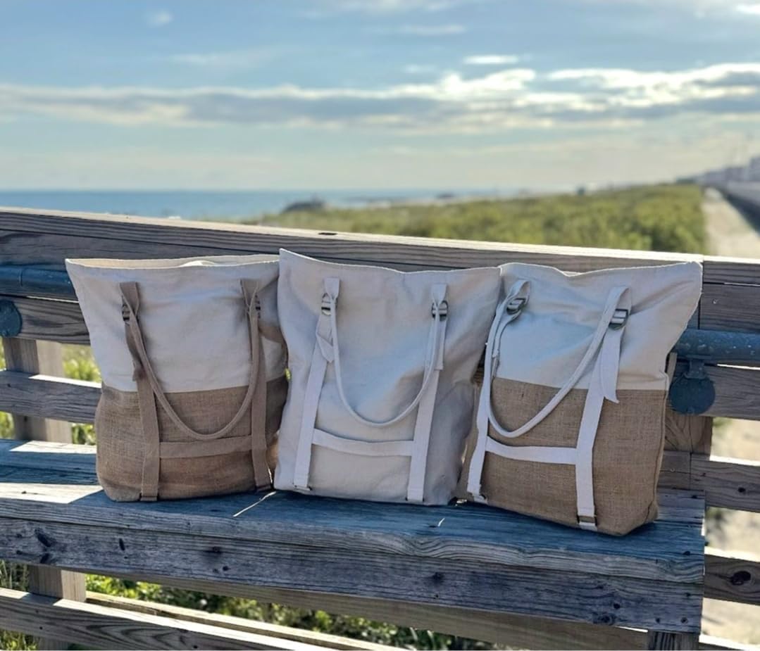 Large Beach Tote Bag with Hat Holder Straps, Womens large beach bag- Vation beach Tote