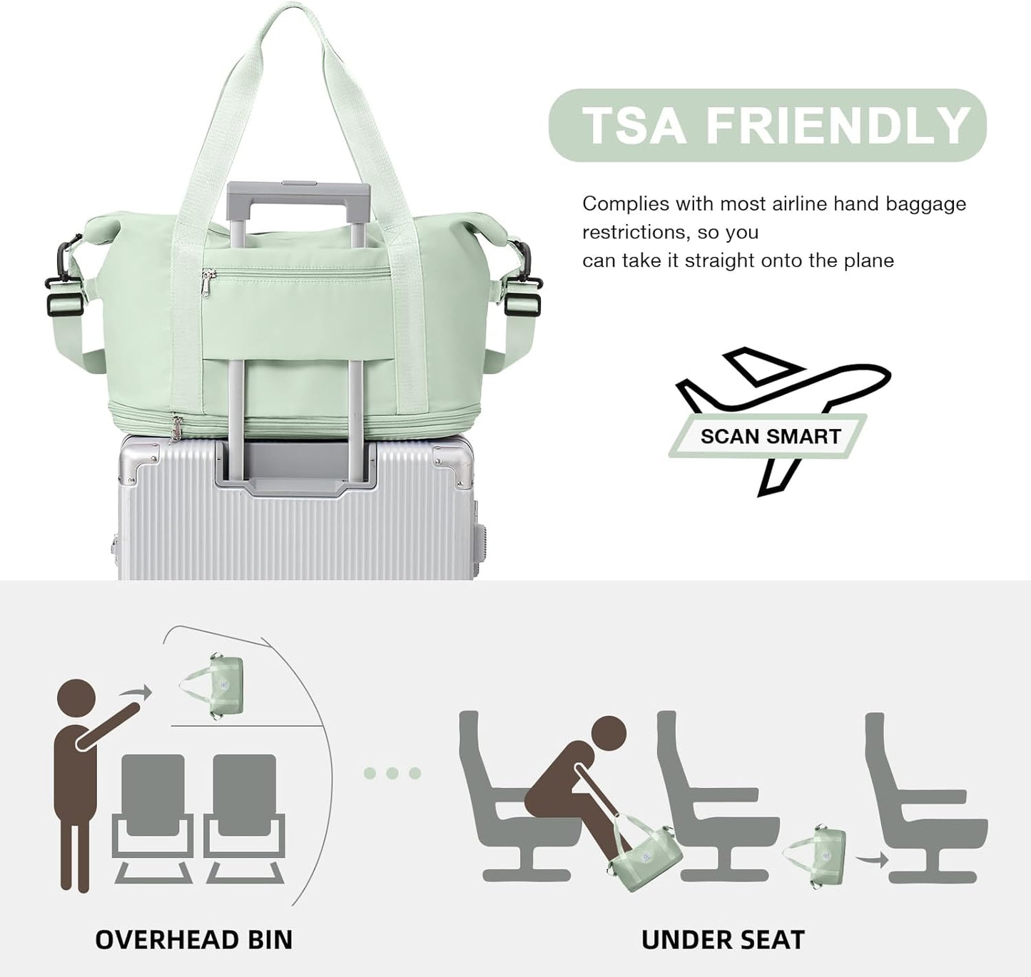 Travel Duffel Bag, Sports Tote Gym Bag, Shoulder Weekender Overnight Bag for Women