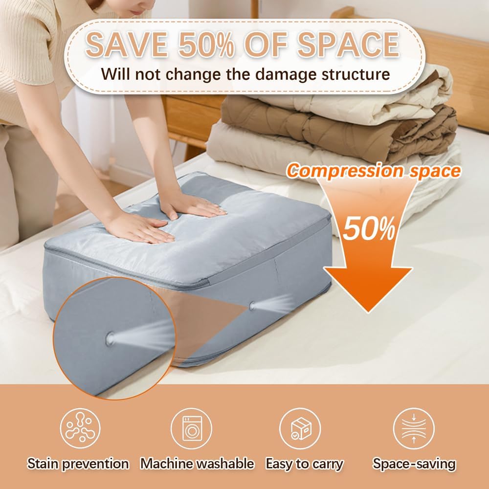 XL Ultra Space Saving Bags self compression organizer bags space saver bag for comforters Storage bag organizer for blankets bedding clothes (Blue-1PCS)