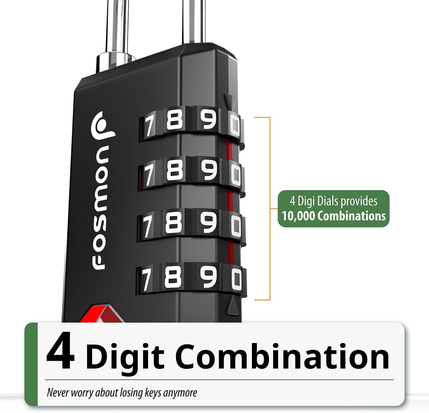 Fosmon TSA Approved Locks for Luggage/ Suitcase with Open Alert Indicator (4 Pack), Heavy Duty Gun Safe Lock for Gun Case, 4 Digit Shackle Combination Padlock for Travel, Backpack Zipper, Gym Locker