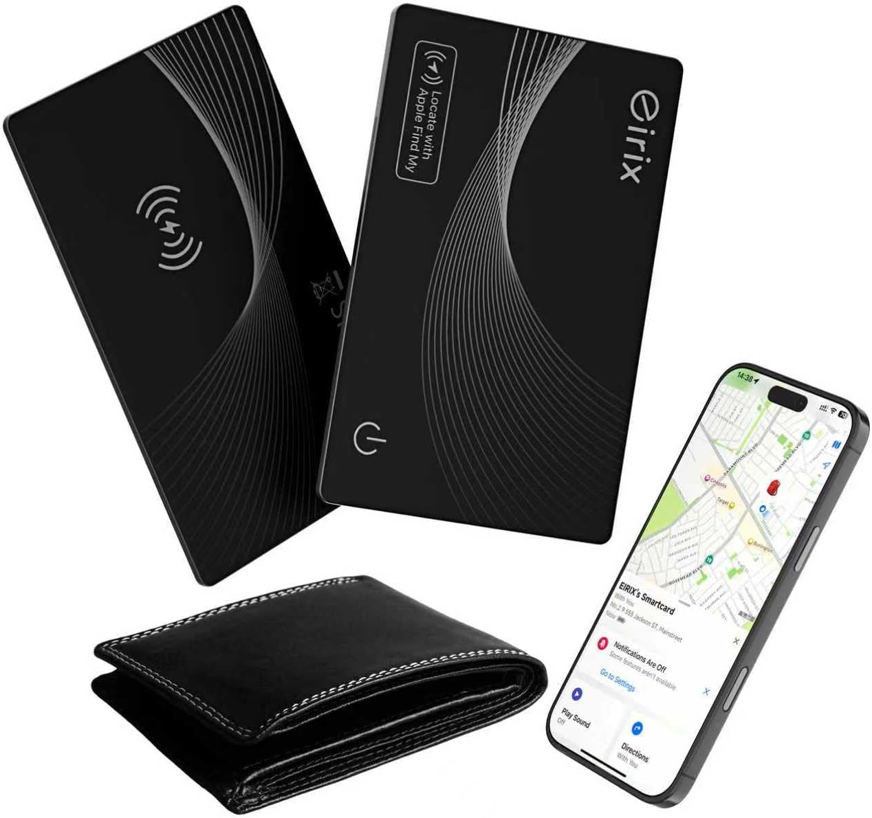 2025[Apple MFi Certified] Air Smart Tags Wallet Tracker Card Work with Apple Find My (iOS Only), Rechargeable Tag GPS Tracker Item Locator Thin Finder for Wallet, Keys, Luggage, Bags (Black 1 Pack)